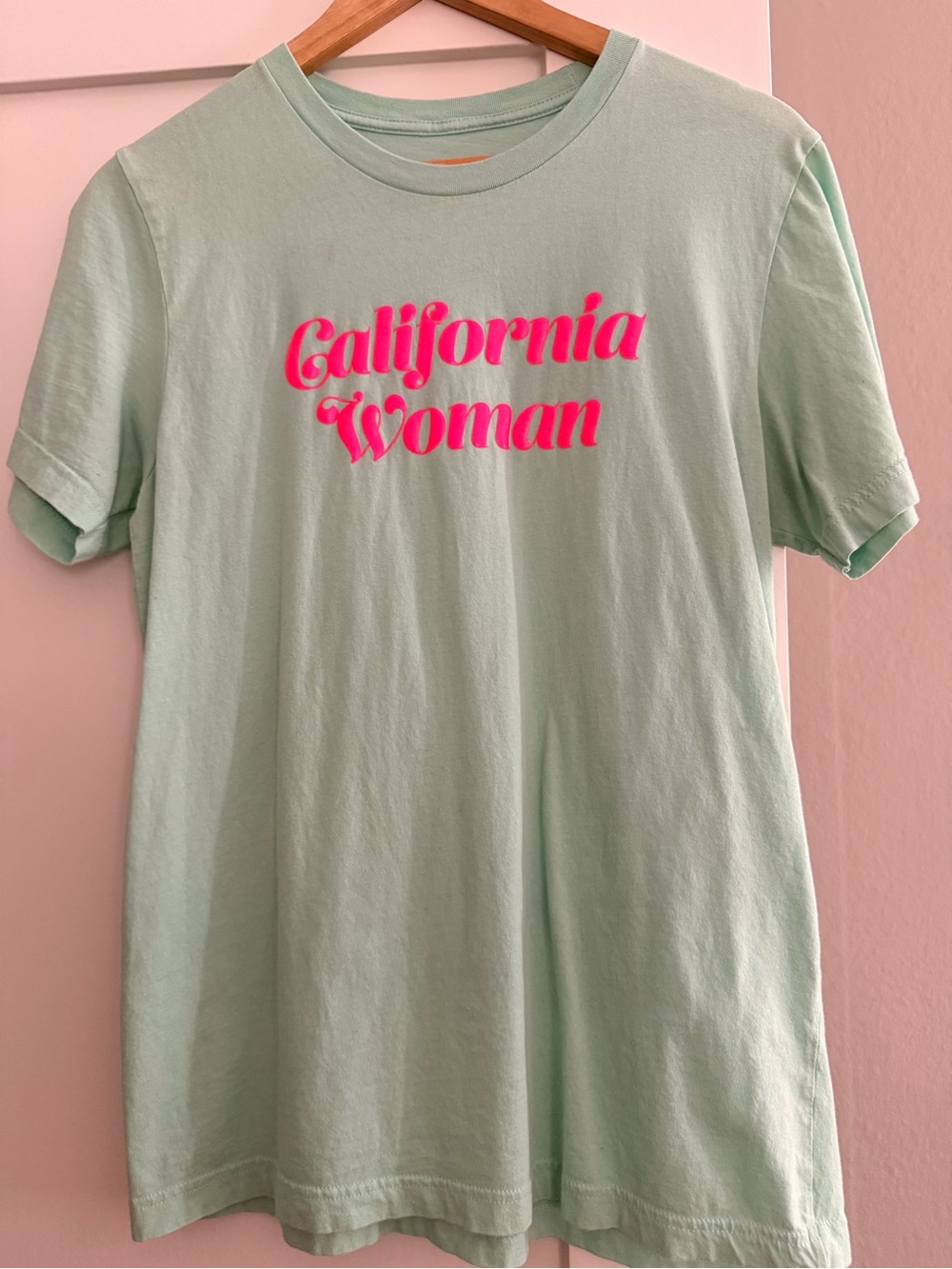 California Woman Mint Graphic Tee with Pink Script